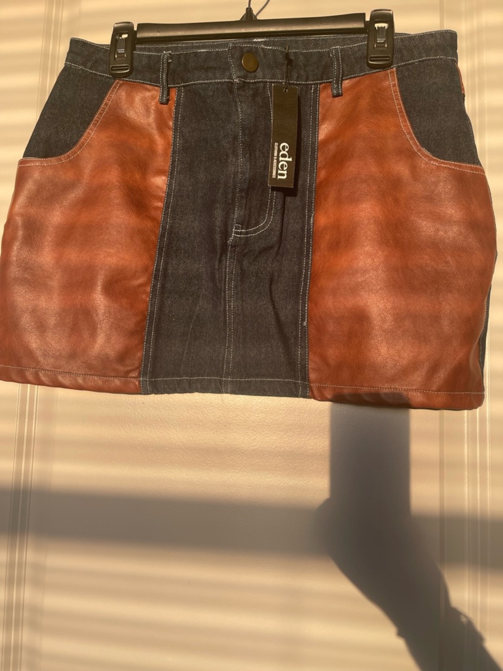 Eden Two-Tone Leather & Denim Mini Skirt